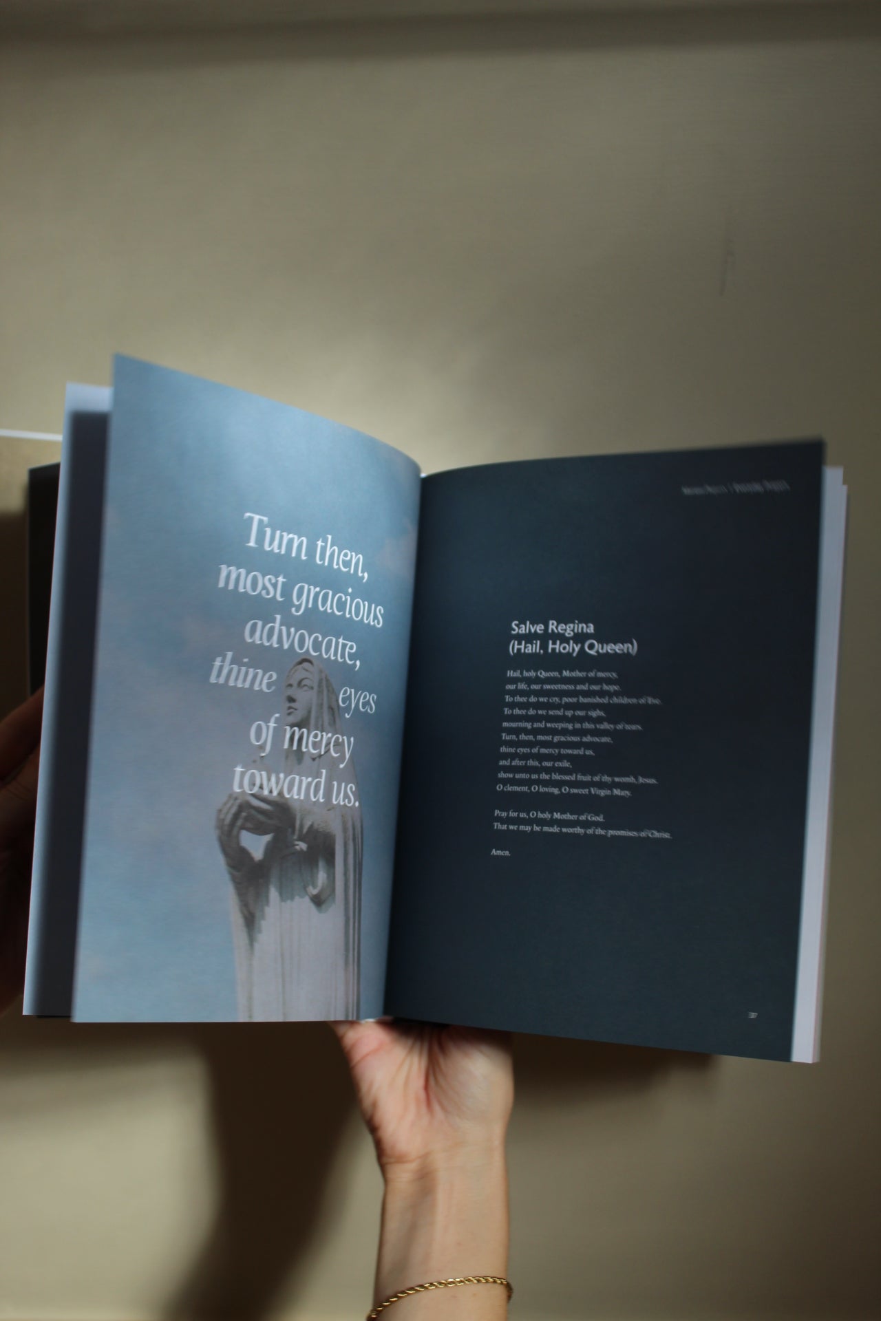 close up of sacred art and typography in a Catholic prayer book for contemplation and formation